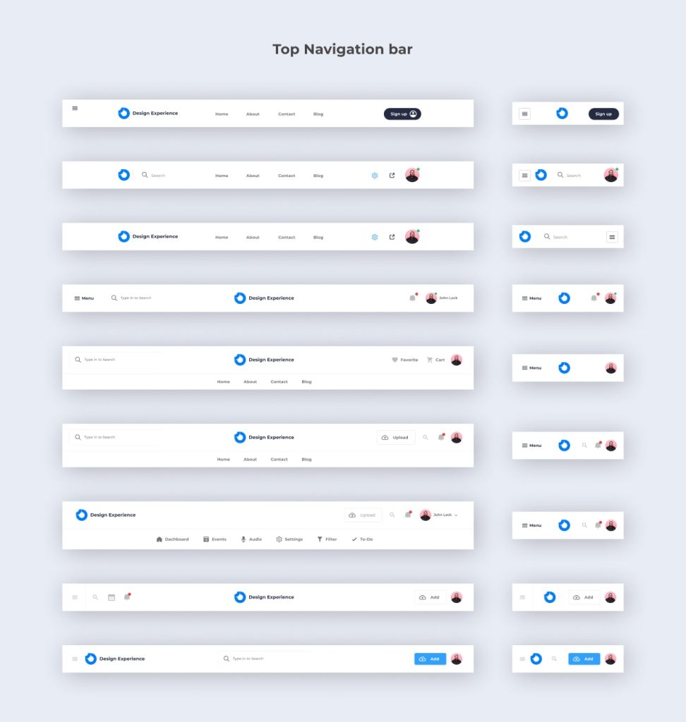 Top navigation bar – Master UI